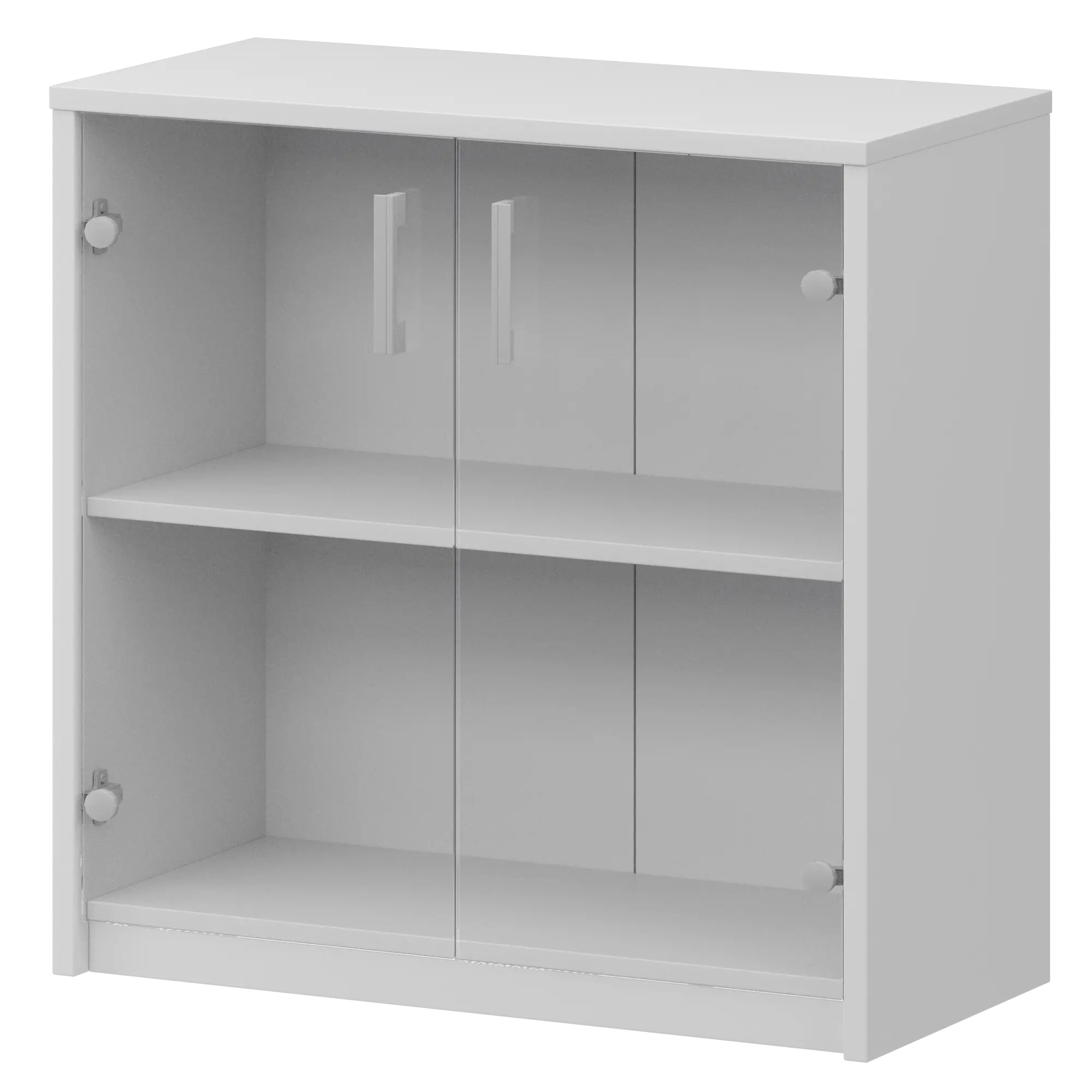 Стеллаж низкий с прозрачным стеклом Арго А-302/А-стл302пр Белый