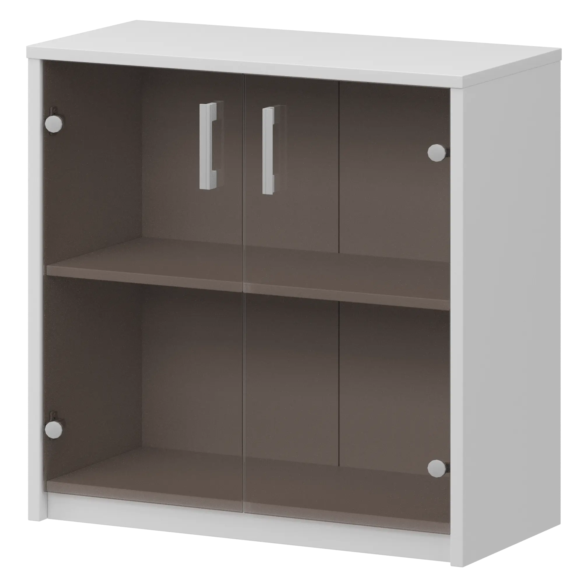 Стеллаж низкий с тонированным стеклом Арго А-302/А-стл302тон Белый