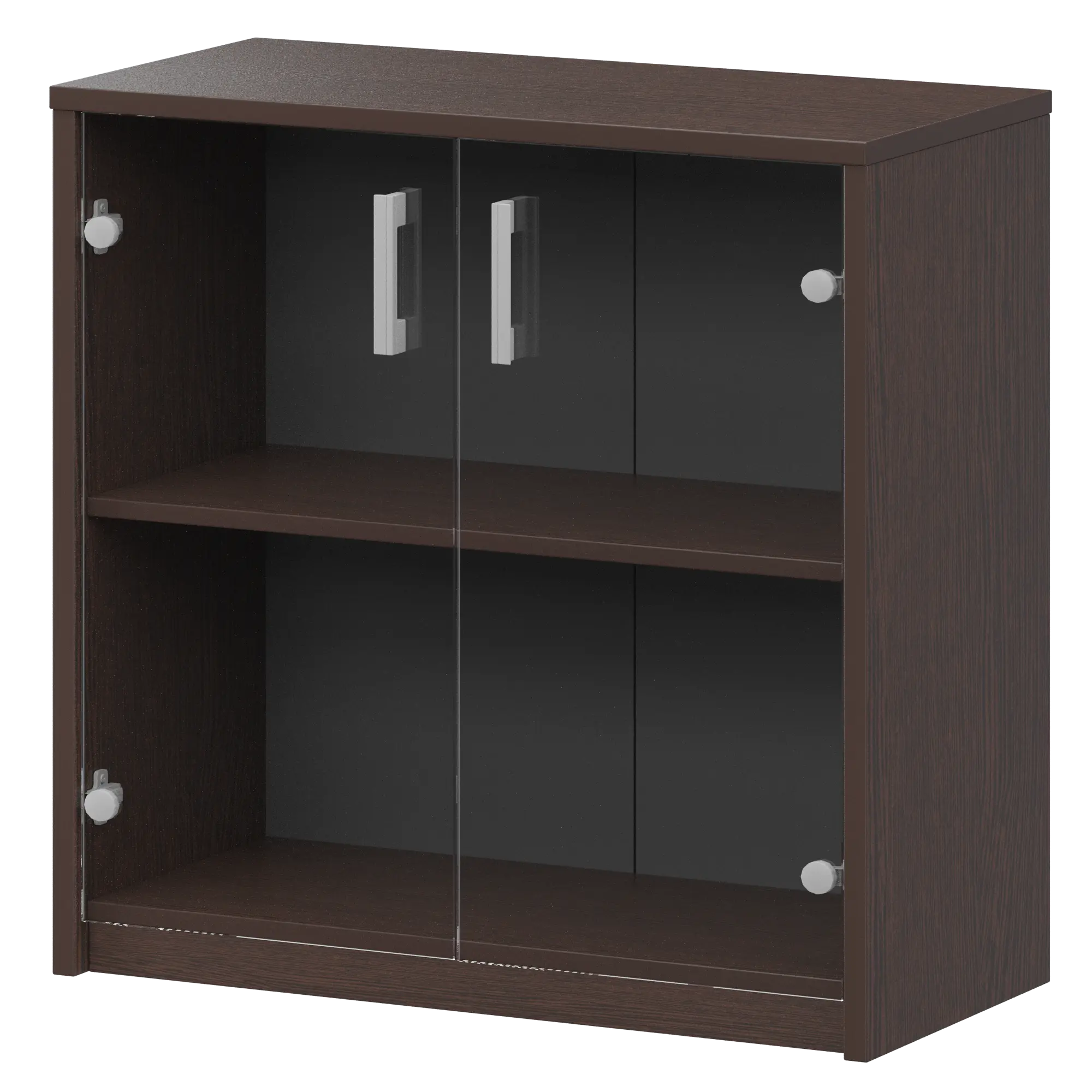 Стеллаж низкий с прозрачным стеклом Арго А-302/А-стл302пр Дуб венге