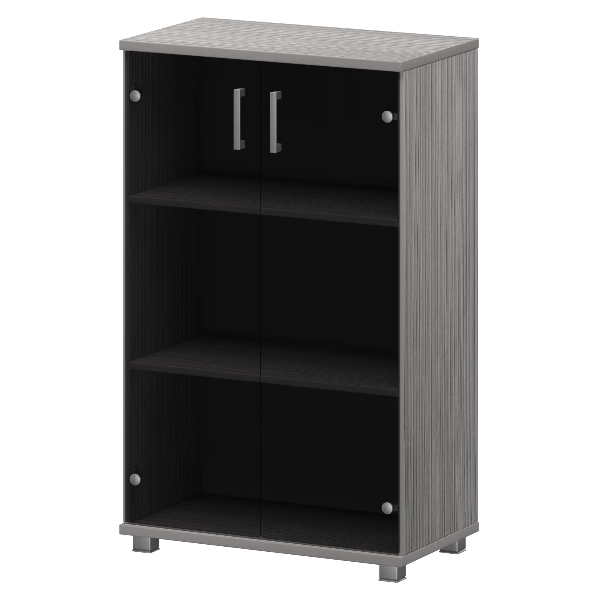 Стеллаж низкий закрытый со стеклянными фасадами Аргентум "НТ-480;НТ-601.2стл" Лиственница