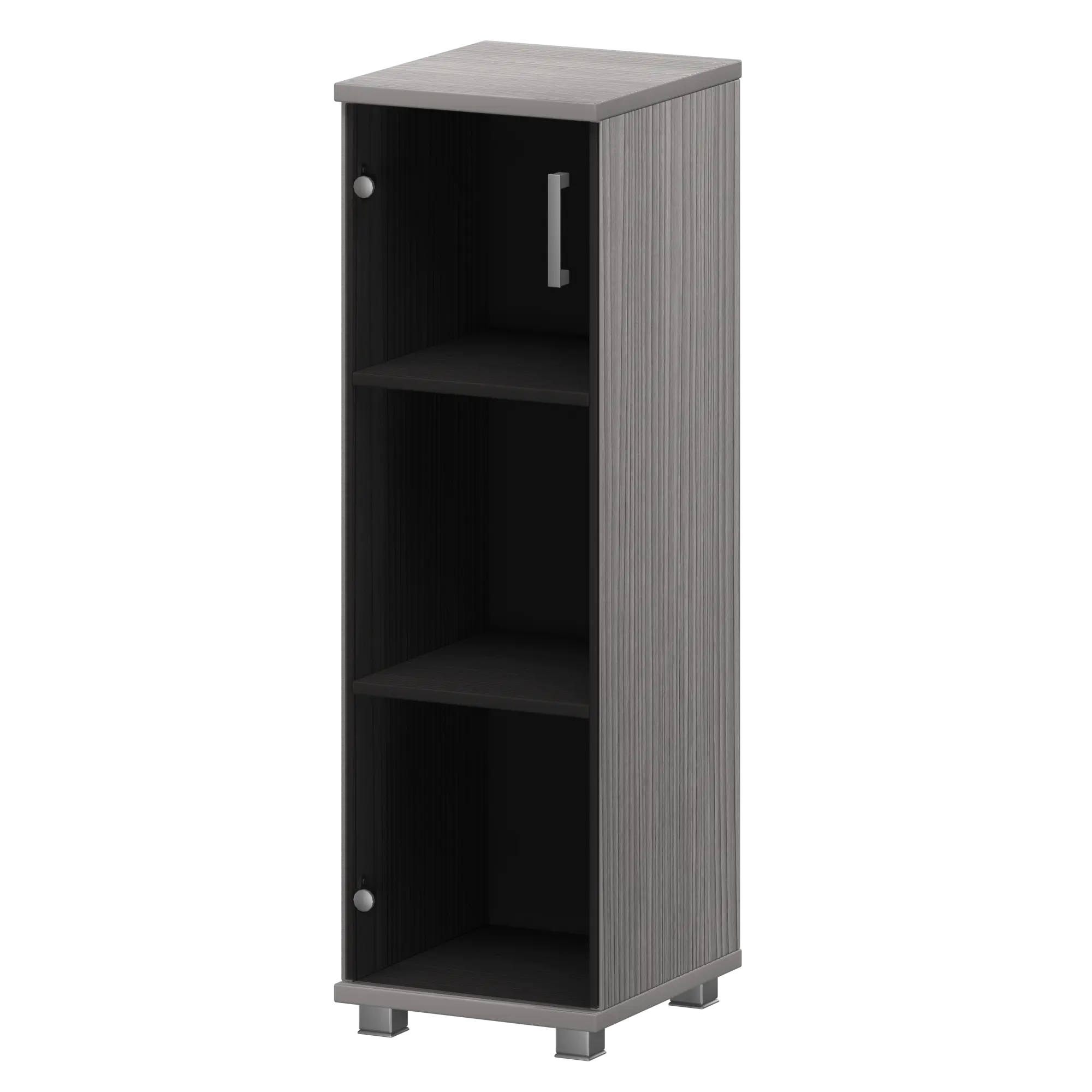 Стеллаж низкий узкий закрытый с стеклянным фасадом Аргентум "НТ-440;НТ-601стл" Лиственница