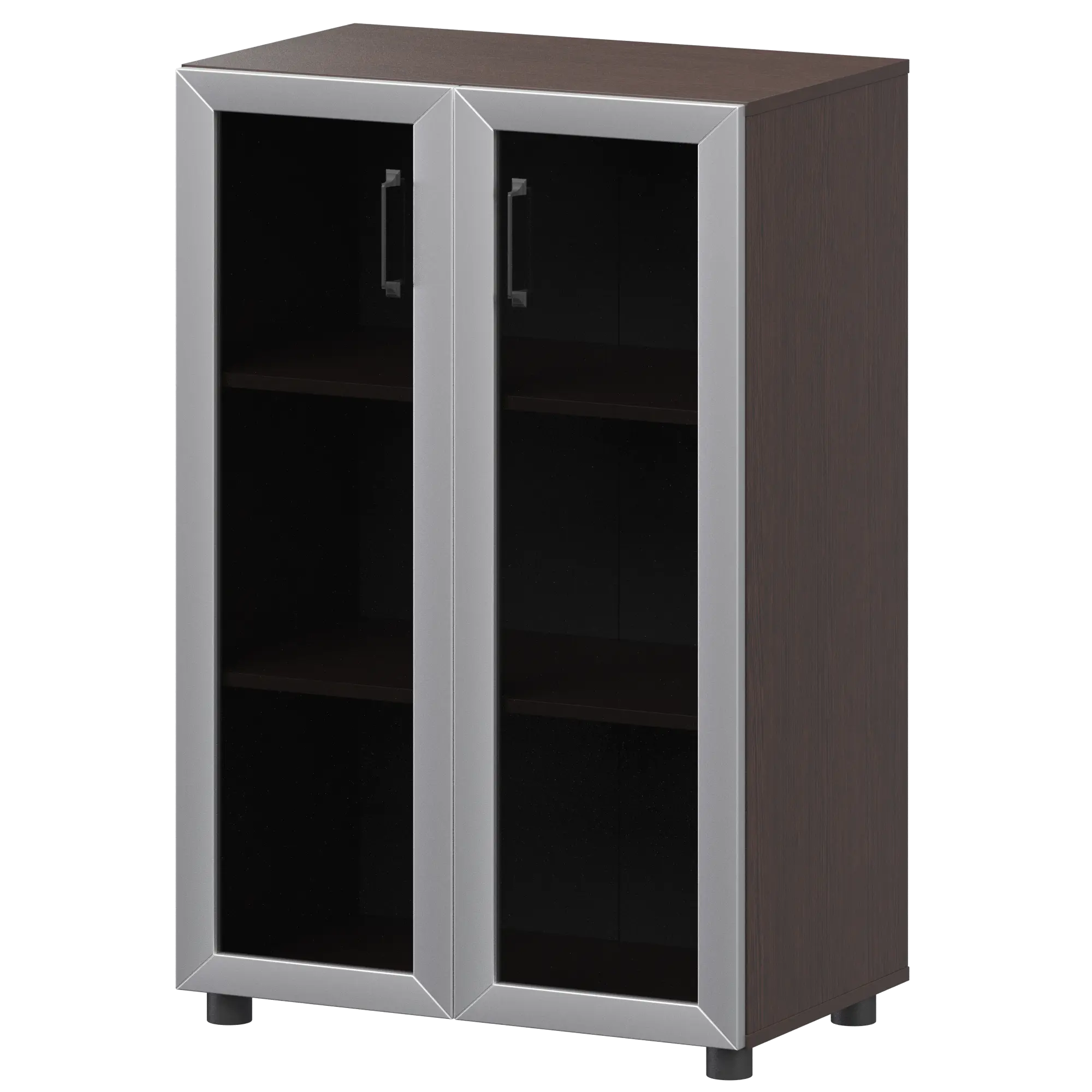 Стеллаж средний закрытый со стеклянными фасадами в алюминиевой раме Приоритет К-933,К-945,КФ-945 Дуб венге