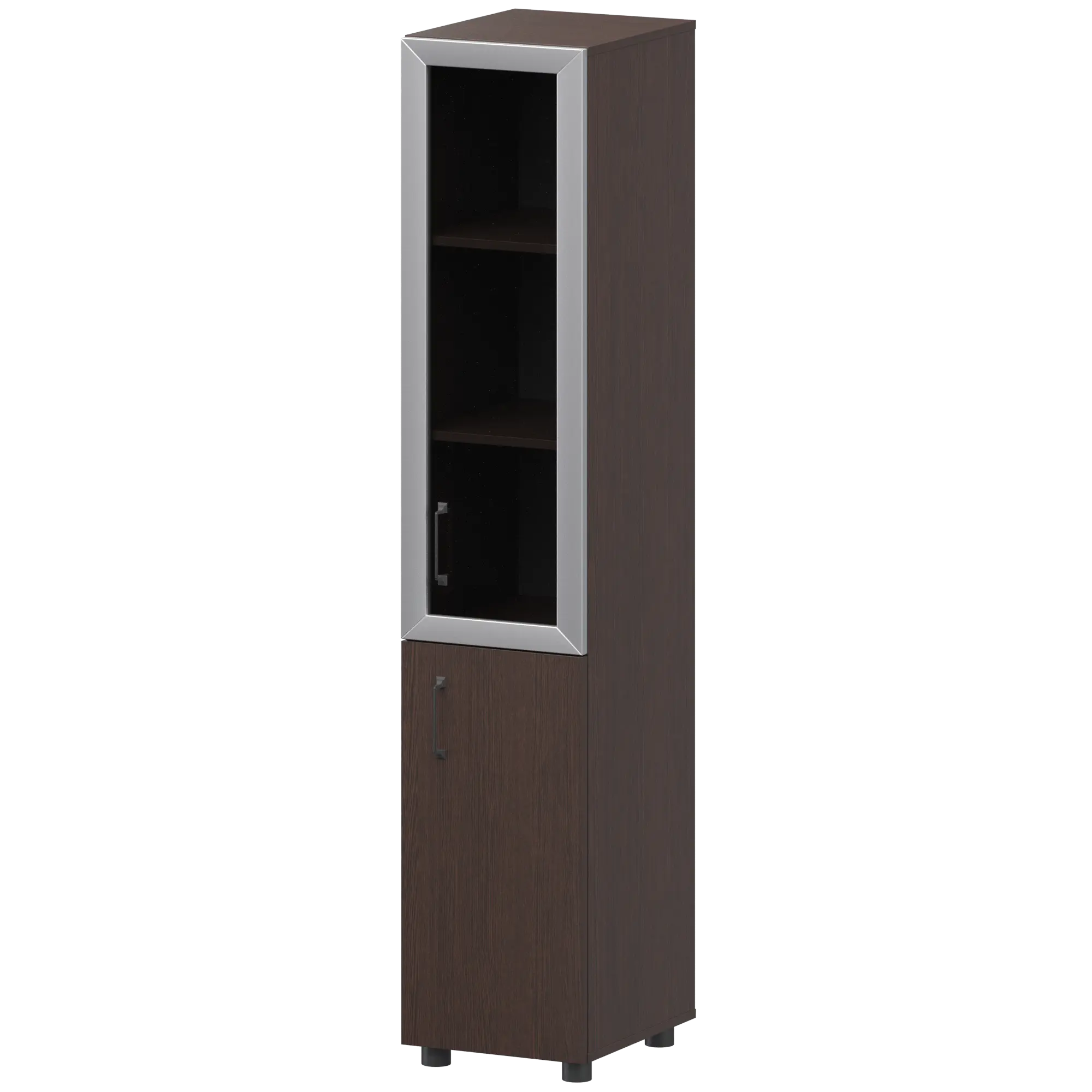 Стеллаж комбинированный узкий с стеклянным фасадом в алюминиевой раме правый Приоритет К-932,К-936,К-940,КФ-936,КФ-939 Дуб венге