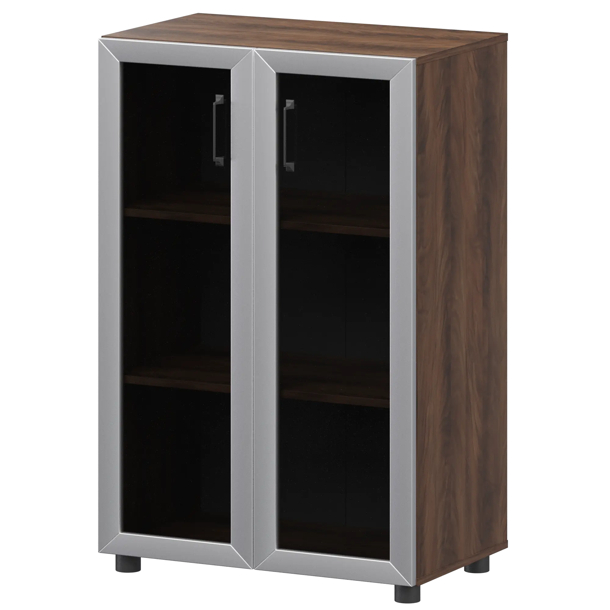 Стеллаж средний закрытый с стеклянными фасадами в алюминиевой раме Приоритет К-933,К-945,КФ-945 Лагос