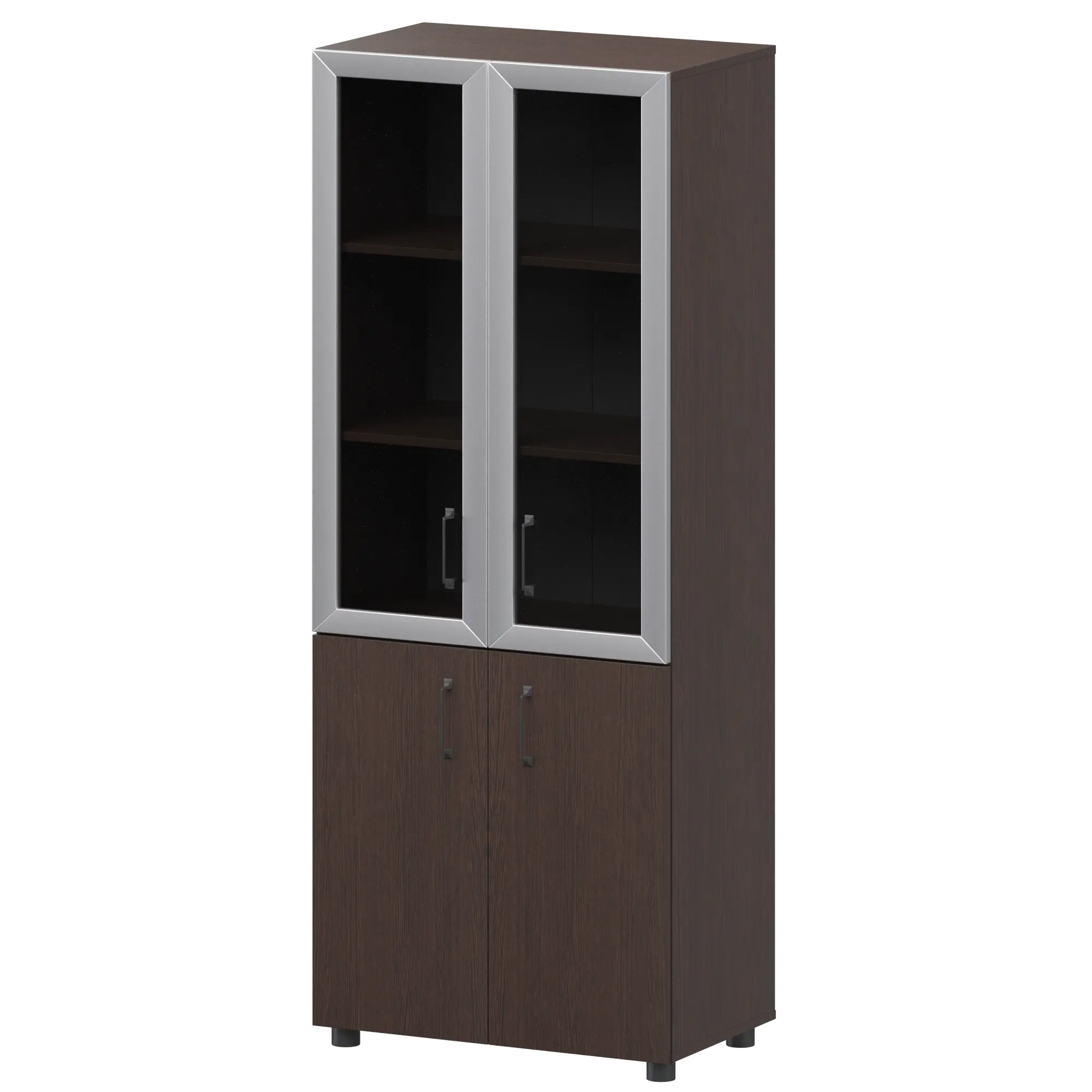 Стеллаж комбинированный с стеклянными фасадами в алюминиевой раме Приоритет К-934,К-942,К-945,КФ-942,КФ-945 Дуб венге