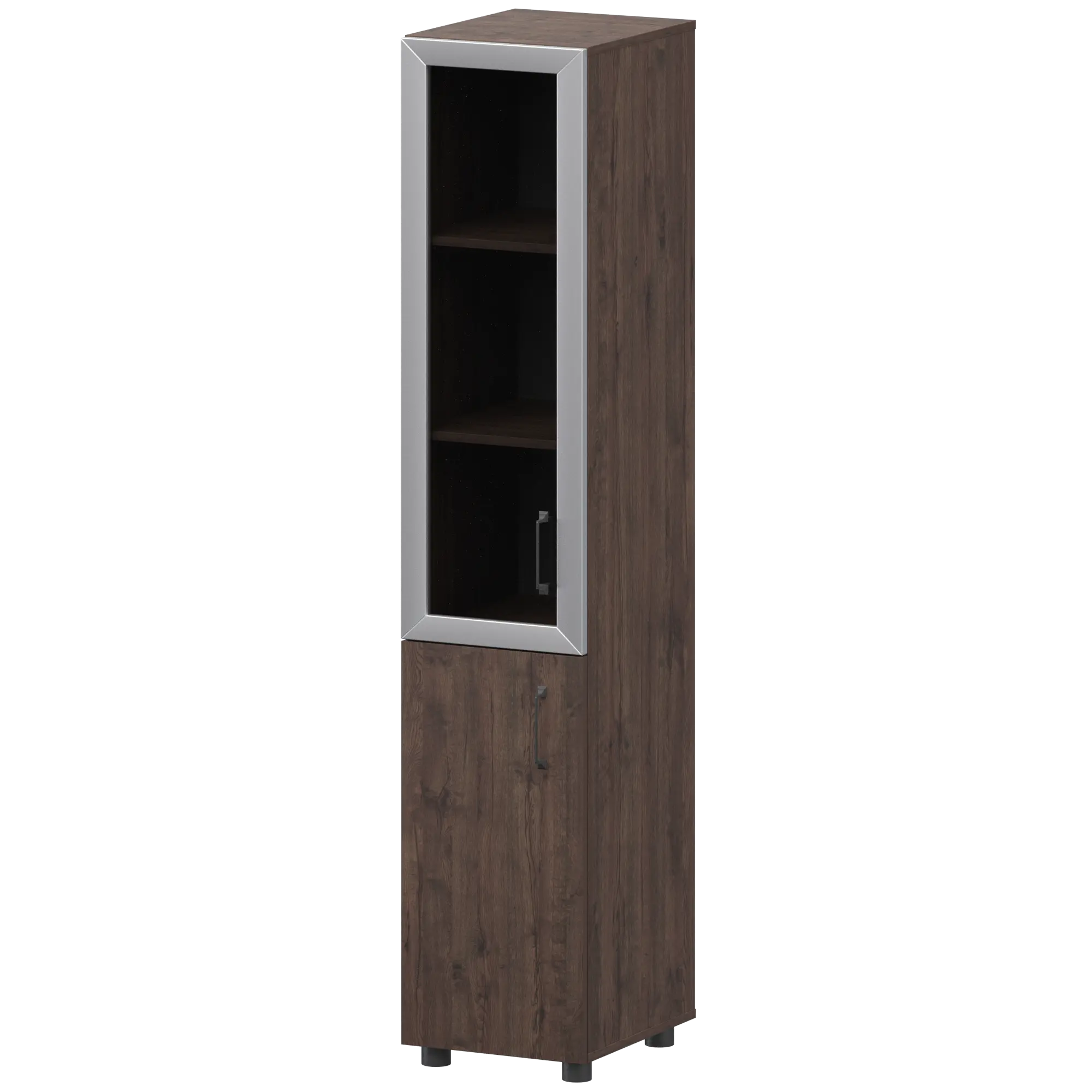 Стеллаж комбинированный узкий с стеклянным фасадом в алюминиевой раме левый Приоритет К-932,К-936,К-939,КФ-936,КФ-939 Дуб апрель