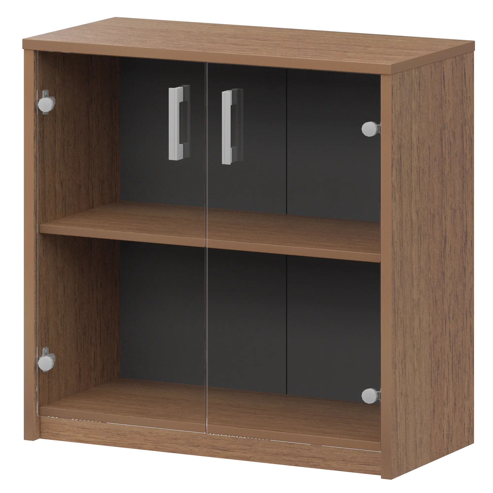 Стеллаж низкий с прозрачным стеклом Арго А-302/А-стл302пр Орех