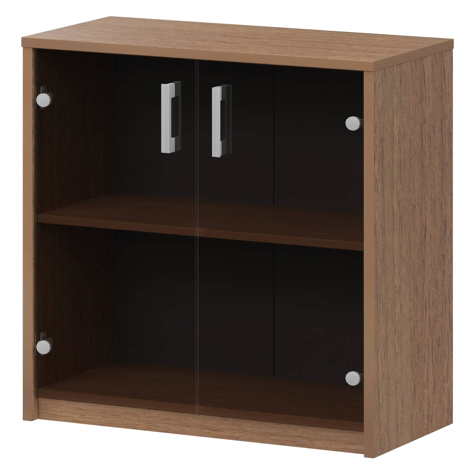 Стеллаж низкий с тонированным стеклом Арго А-302/А-стл302тон Орех