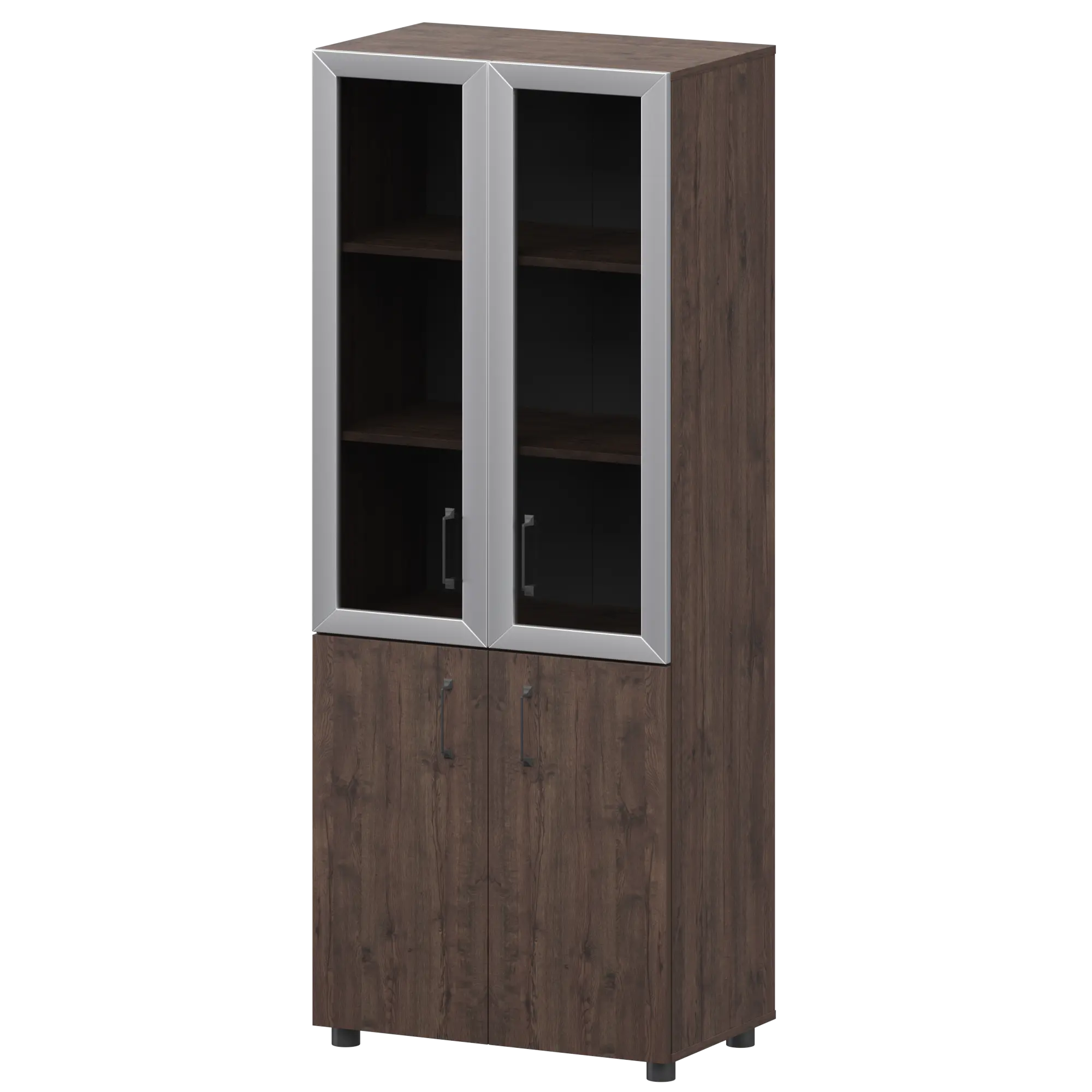 Стеллаж комбинированный с стеклянными фасадами в алюминиевой раме Приоритет К-934,К-942,К-945,КФ-942,КФ-945 Дуб апрель