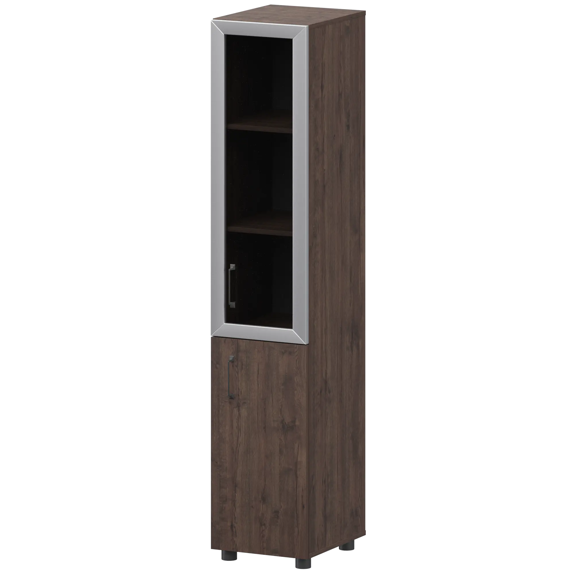 Стеллаж комбинированный узкий с стеклянным фасадом в алюминиевой раме правый Приоритет К-932,К-936,К-940,КФ-936,КФ-939 Дуб апрель