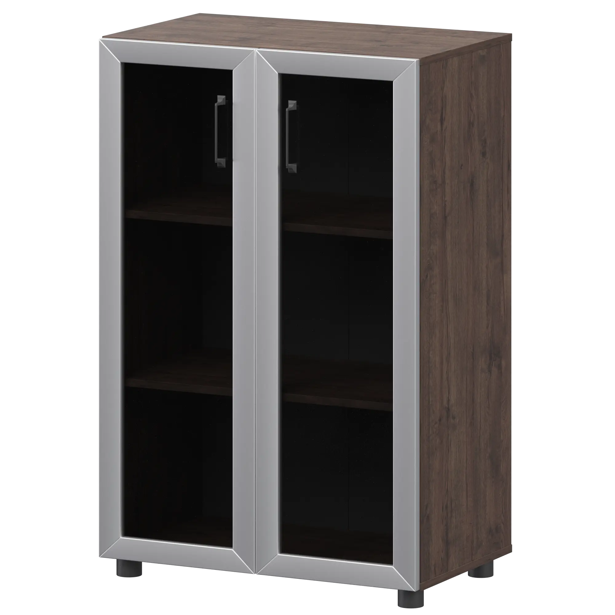 Стеллаж средний закрытый с стеклянными фасадами в алюминиевой раме Приоритет К-933,К-945,КФ-945 Дуб апрель