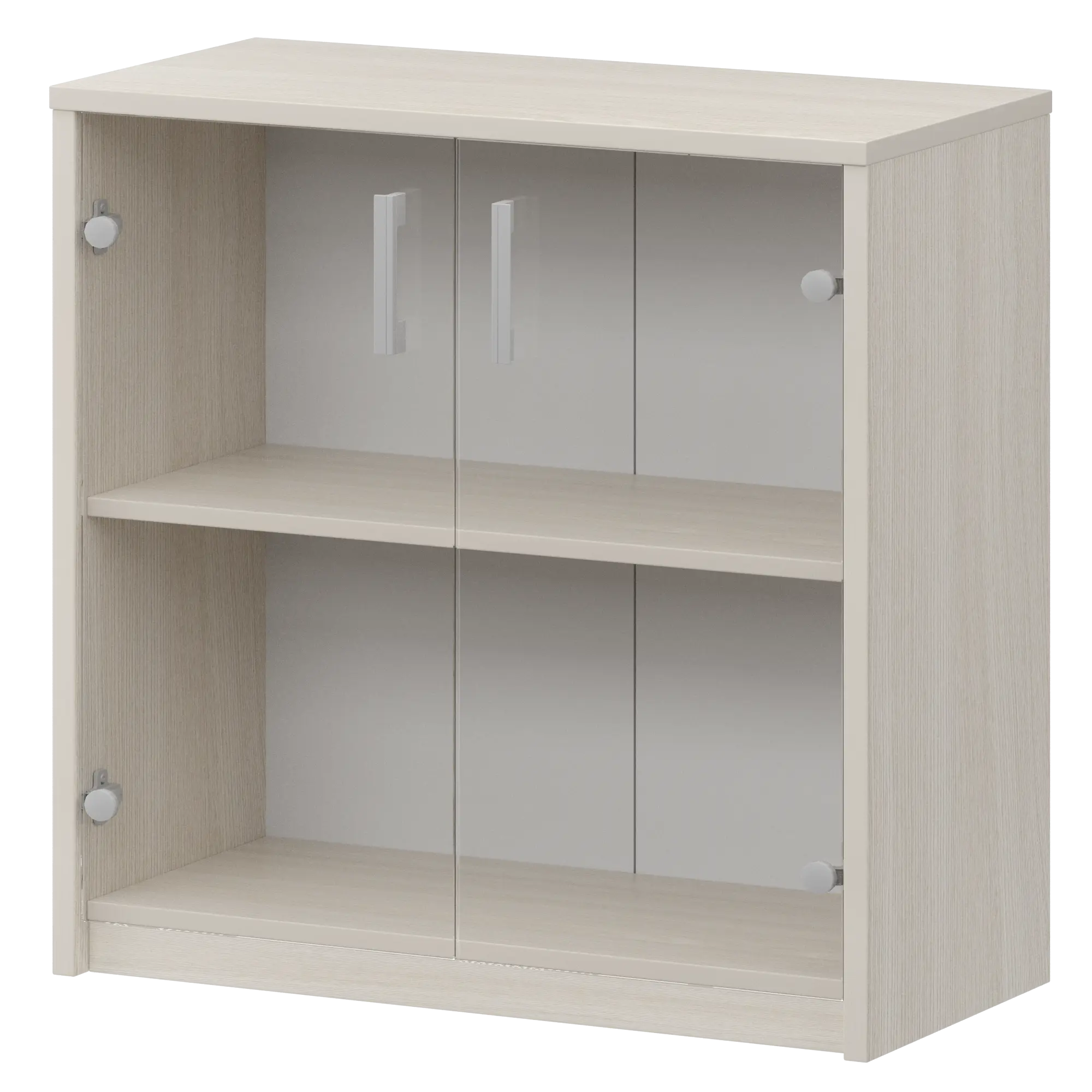 Стеллаж низкий с прозрачным стеклом Арго А-302/А-стл302пр Ясень шимо