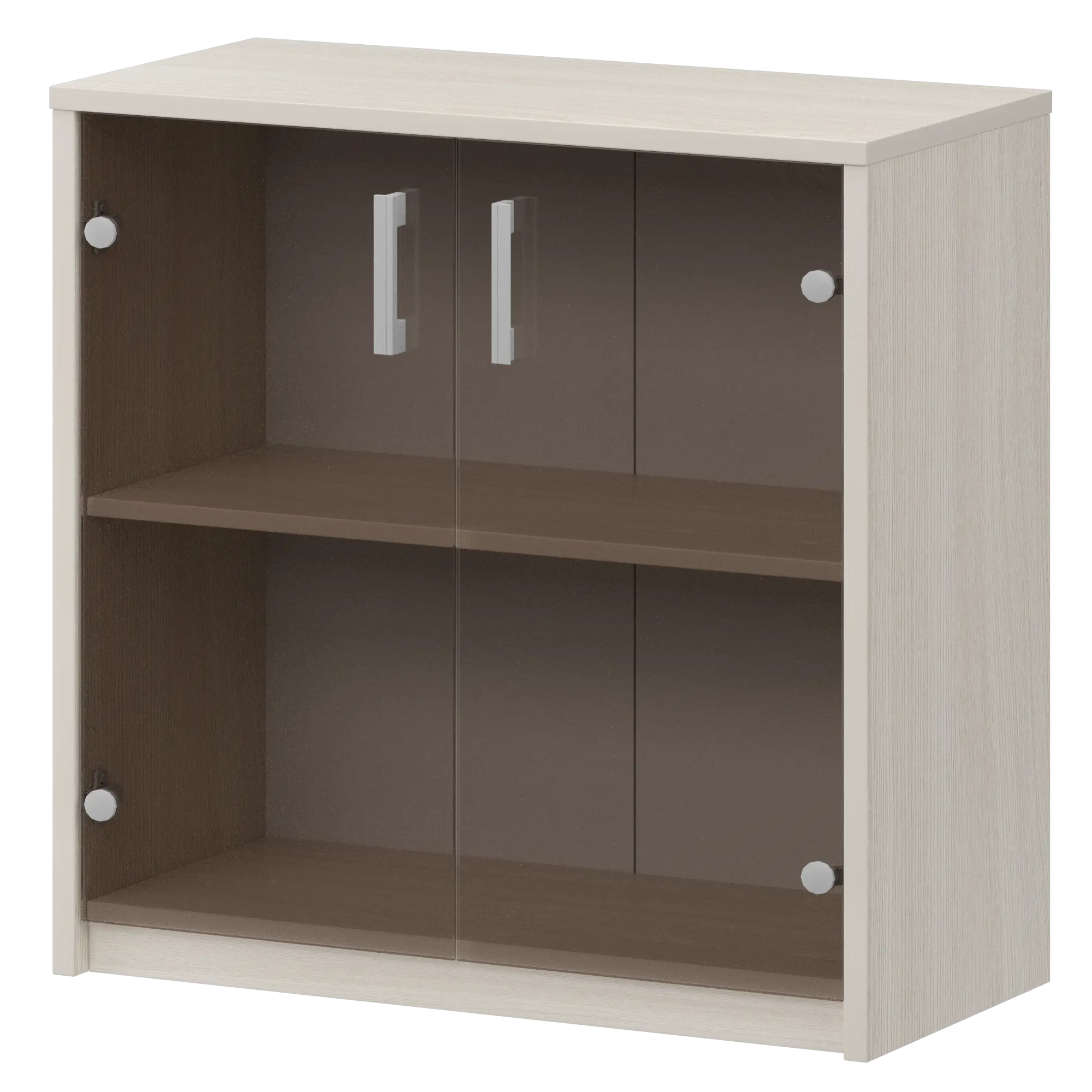 Стеллаж низкий с тонированным стеклом Арго А-302/А-стл302тон Ясень шимо