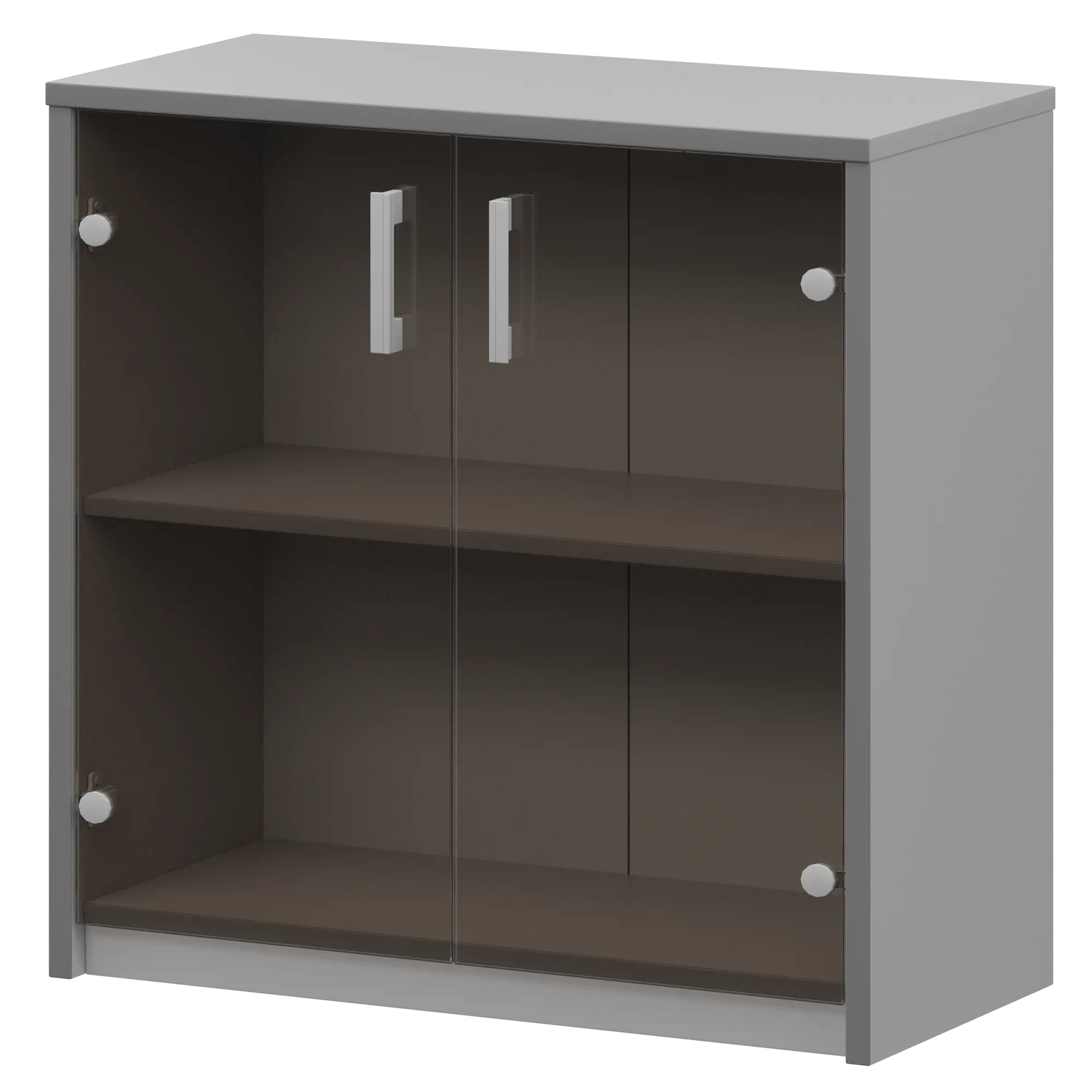 Стеллаж низкий с тонированным стеклом Арго А-302/А-стл302тон Серый