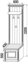 Тумба с вешалкой + карниз ш.600 выс.2200 гл.430 (лев/прав)