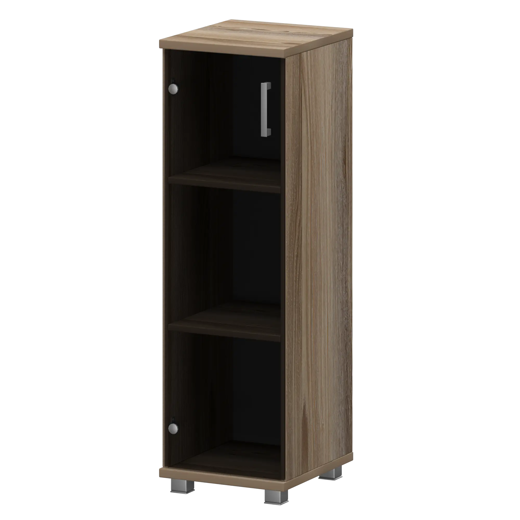 Стеллаж низкий узкий закрытый со стеклянным фасадом Аргентум "НТ-440;НТ-601стл" Дуб сафари