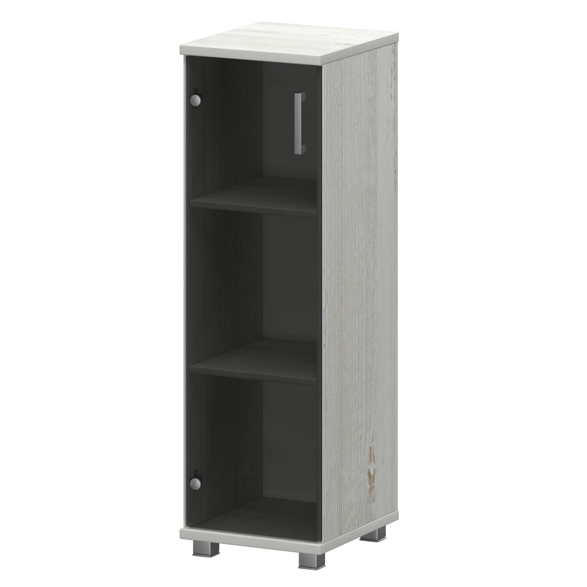 Стеллаж низкий узкий с стеклянным фасадом Аргентум "НТ-440;НТ-601стл" Сосна винтер