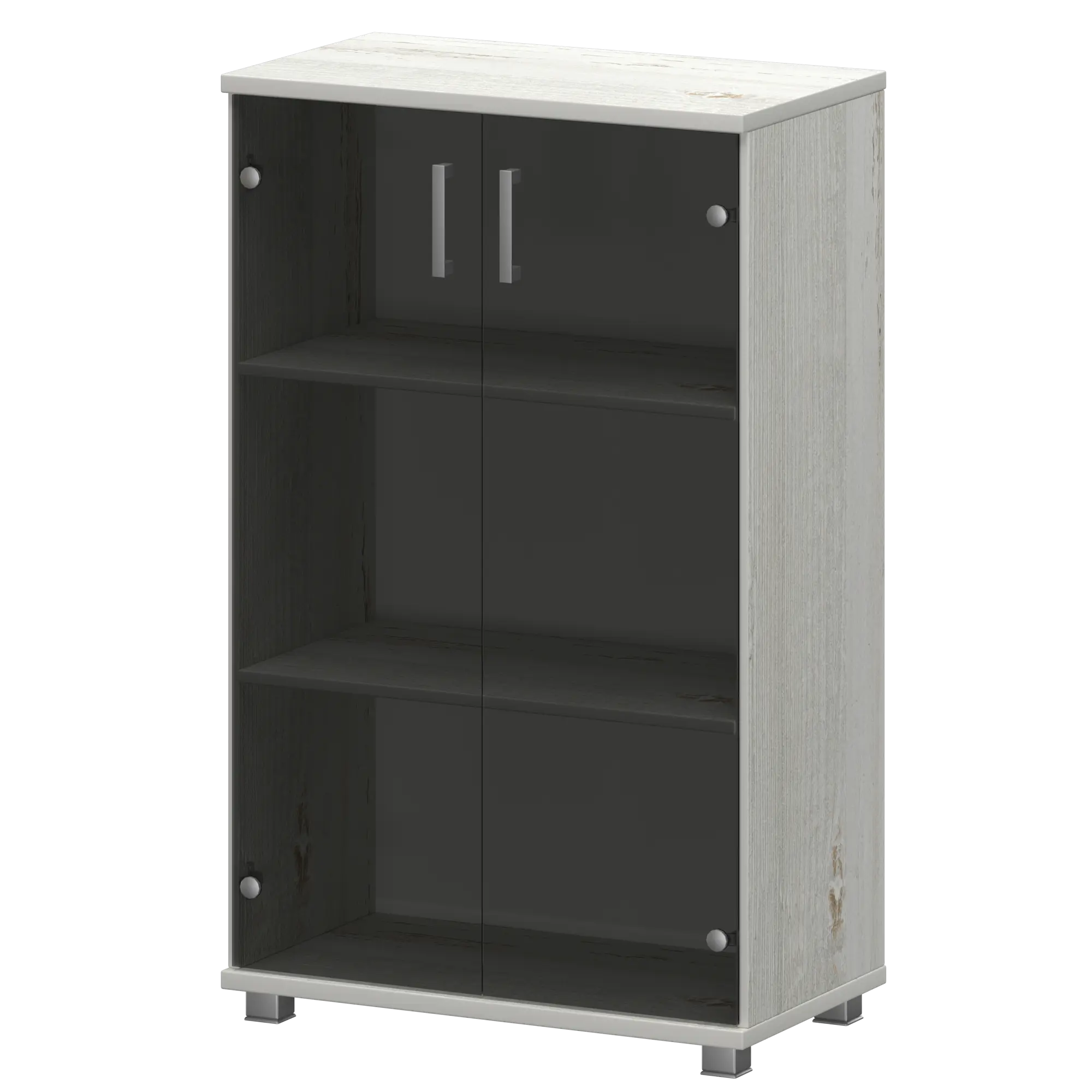 Стеллаж низкий закрытый с стеклянными фасадами Аргентум "НТ-480;НТ-601.2стл" Сосна винтер