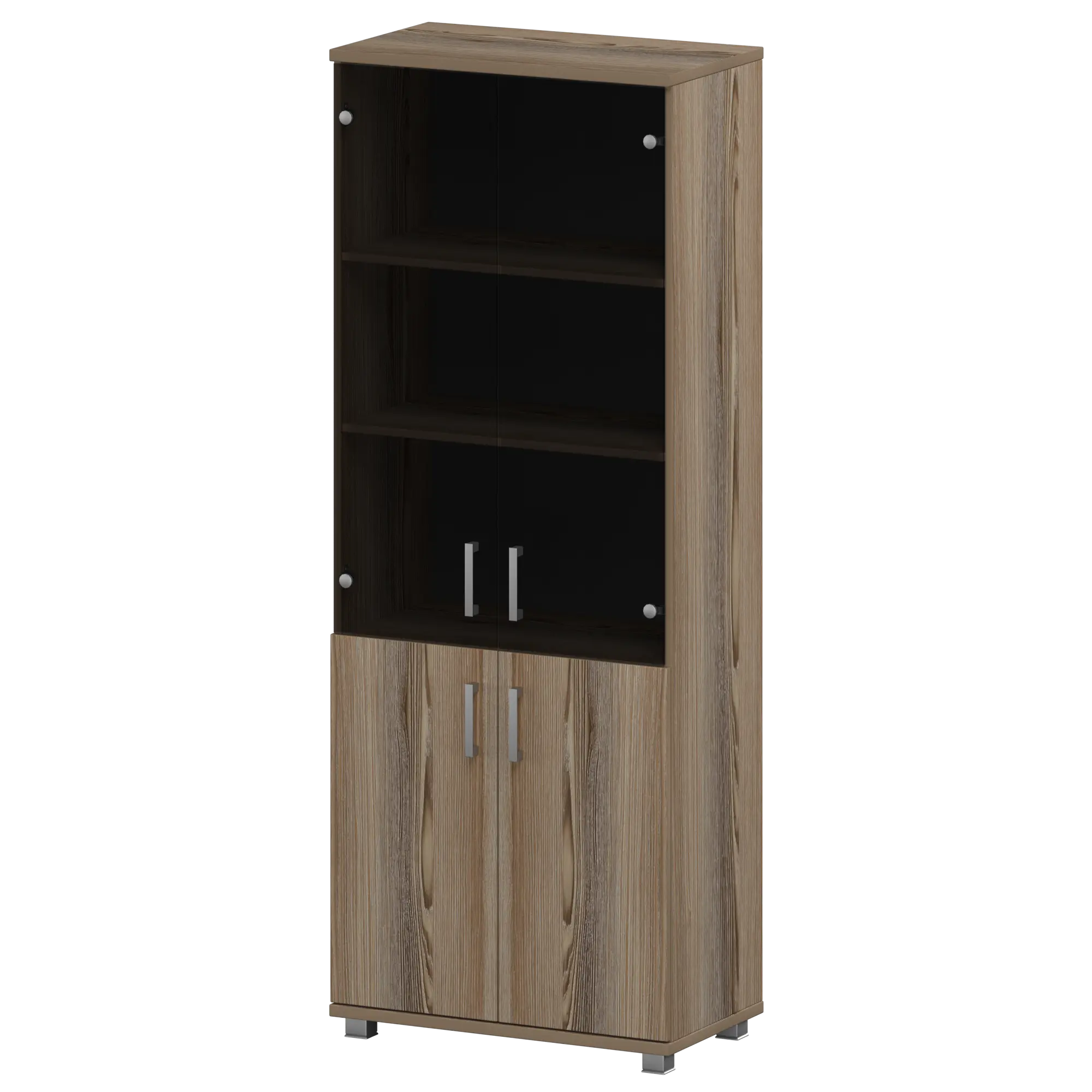 Стеллаж высокий закрытый с стеклянными фасадами Аргентум "НТ-580;НТ-600.2;НТ-601.2стл" Дуб сафари