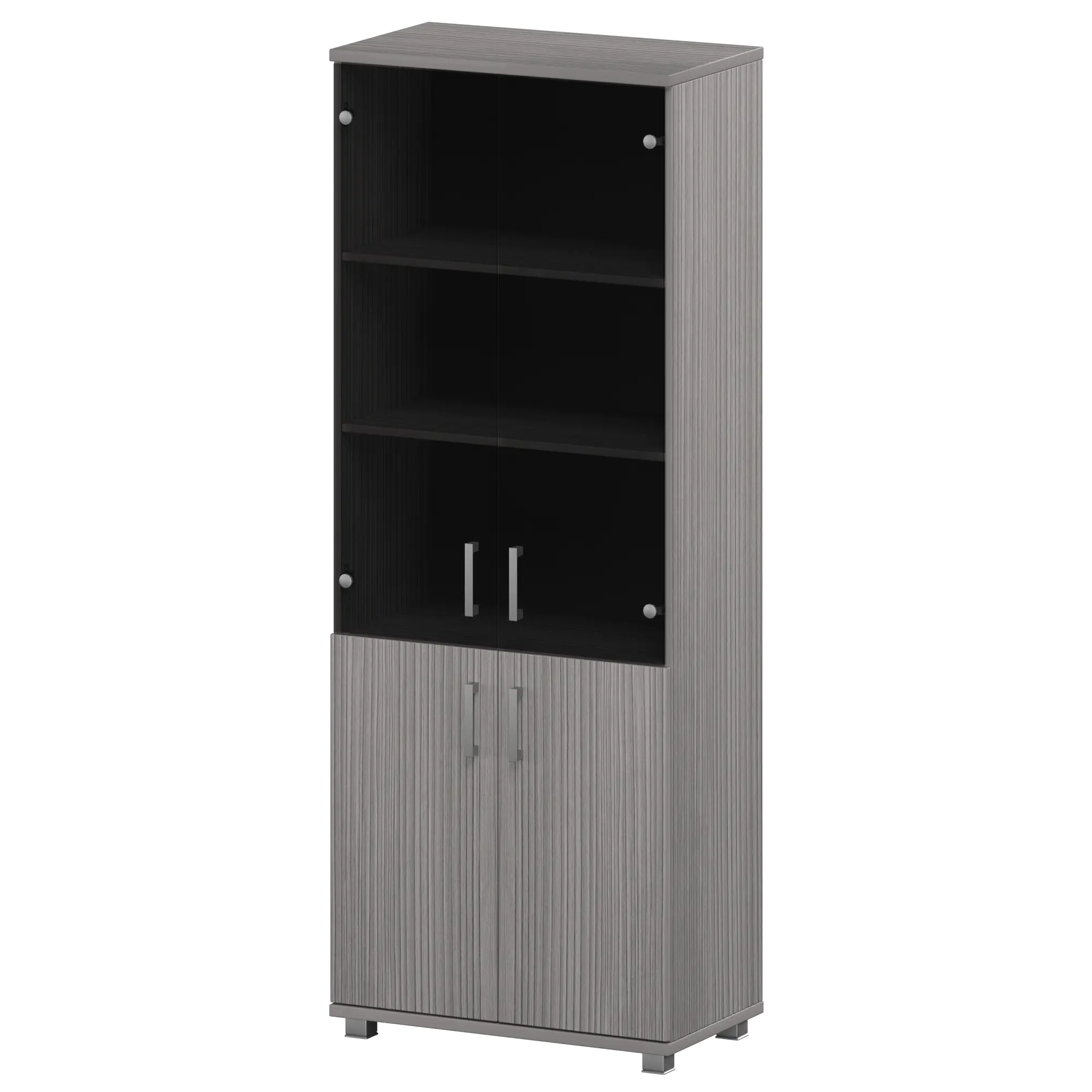 Стеллаж высокий закрытый с стеклянными фасадами Аргентум "НТ-580;НТ-600.2;НТ-601.2стл" Лиственница